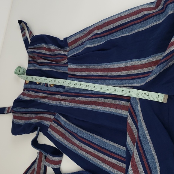 As U Wish Blue Stripe Cotton Jumpsuit with Belt Size Medium - Picture 7 of 15